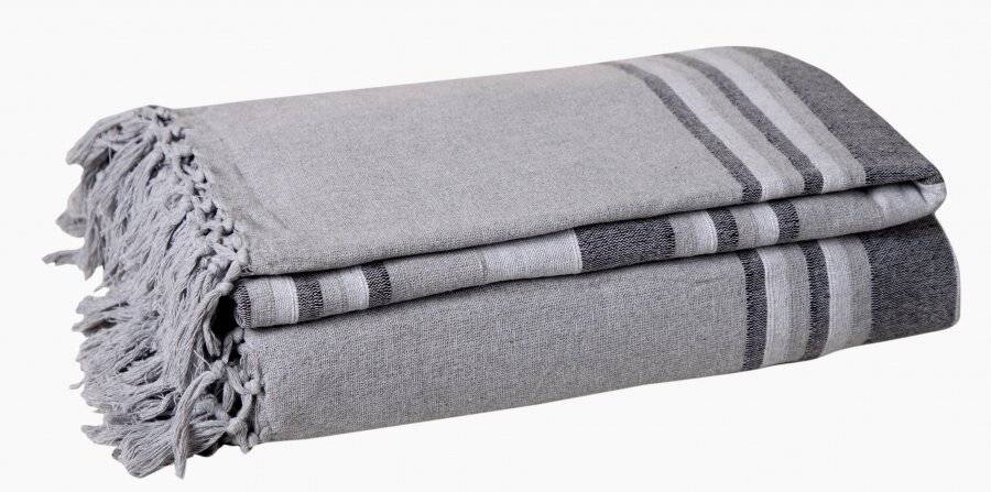 Kerala Pattern Stripe Cotton King Size Throw, Grey - 150 x 200 cm