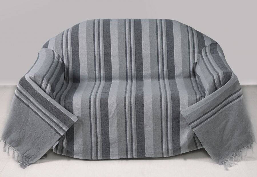 Kerala Pattern Stripe Cotton King Size Throw, Grey - 150 x 200 cm