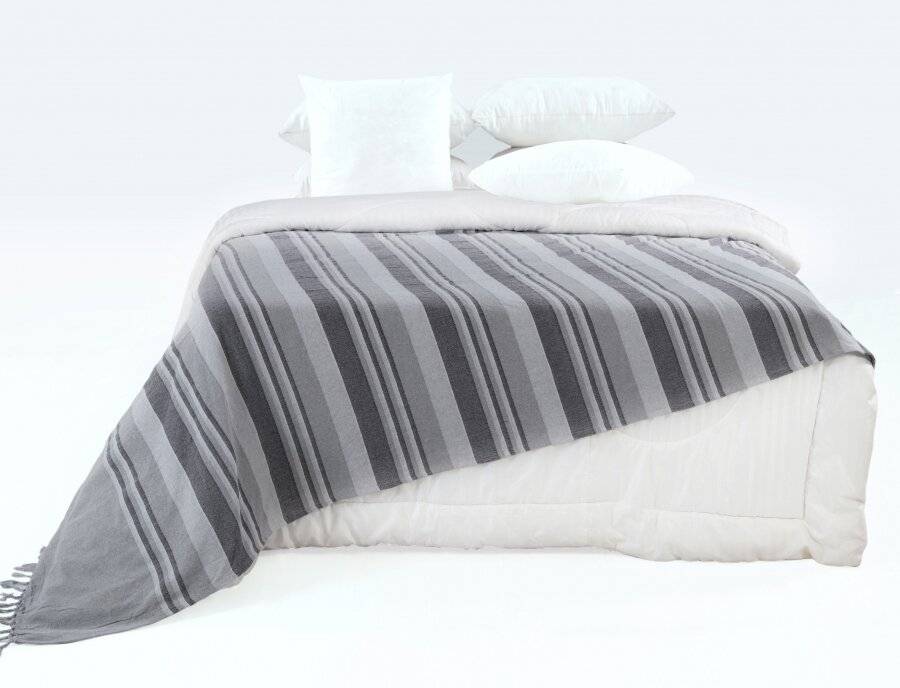 Kerala Pattern Stripe Cotton King Size Throw, Grey - 150 x 200 cm