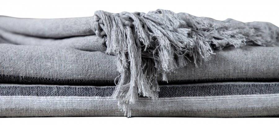 Kerala Pattern Stripe Cotton King Size Throw, Grey - 150 x 200 cm