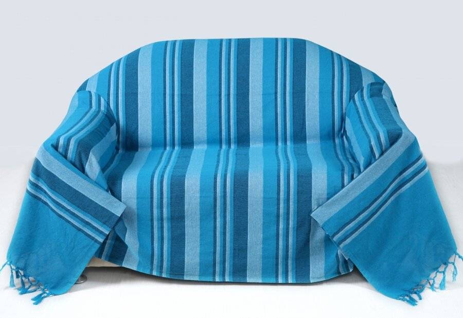 Kerala Pattern Stripe Cotton King Size Throw, Teal - 150 x 200 cm