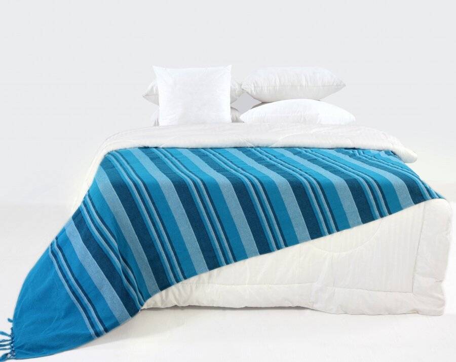 Kerala Pattern Stripe Cotton King Size Throw, Teal - 150 x 200 cm