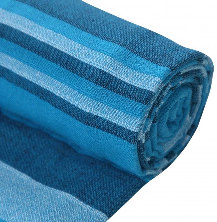 Kerala Pattern Stripe Cotton King Size Throw, Teal - 150 x 200 cm