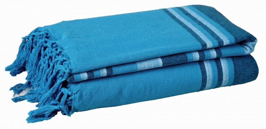 Kerala Pattern Stripe Cotton King Size Throw, Teal - 220 x 250 cm