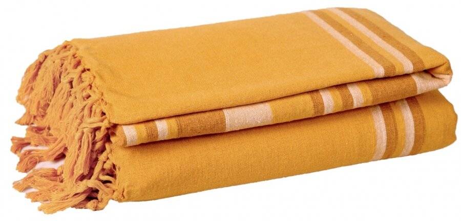 Kerala Pattern Stripe Cotton King Size Throw, Yellow  - 150 x 200 cm