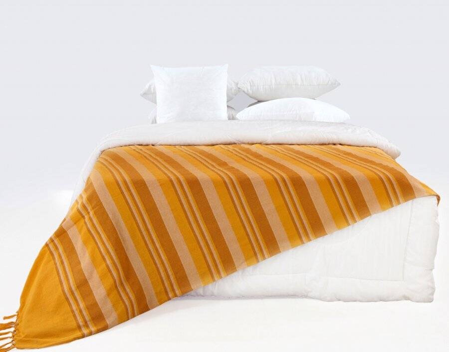 Kerala Pattern Stripe Cotton King Size Throw, Yellow  - 150 x 200 cm