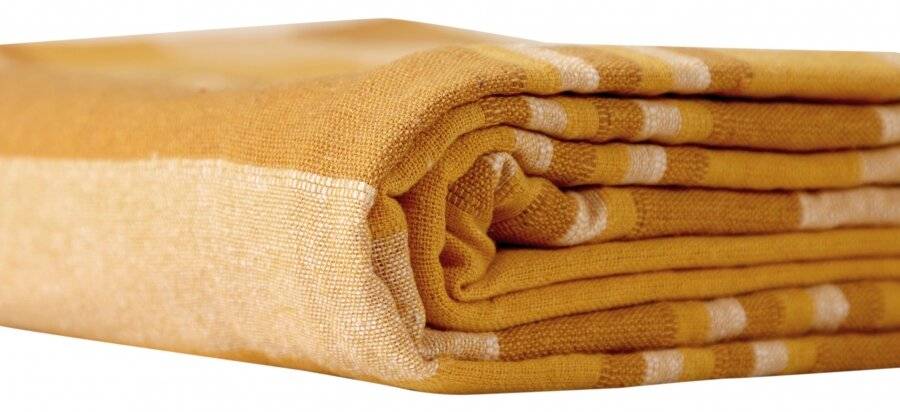 Kerala Pattern Stripe Cotton King Size Throw, Yellow - 220 x 250 cm