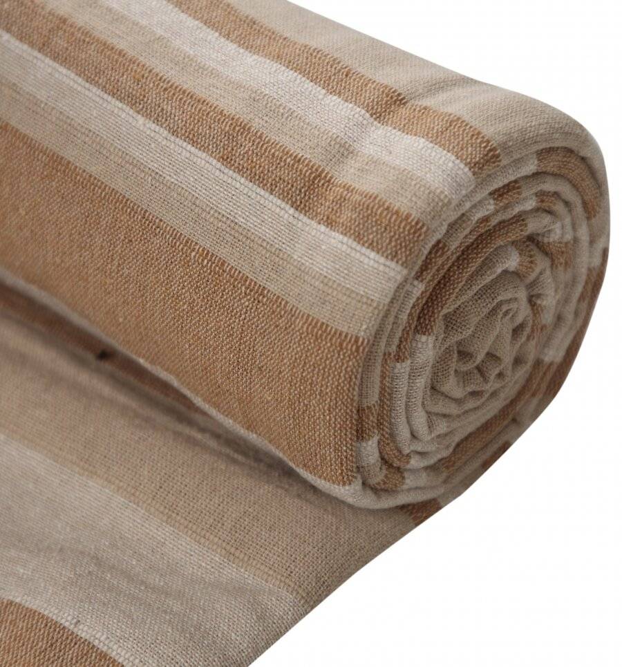 Kerala Pattern Stripe Cotton Single Size Throw, Beige - 150 x 200 cm