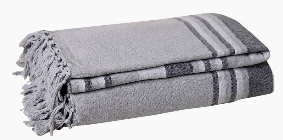 Kerala Pattern Stripe Cotton Super King Throw, Grey - 250 x 380 cm