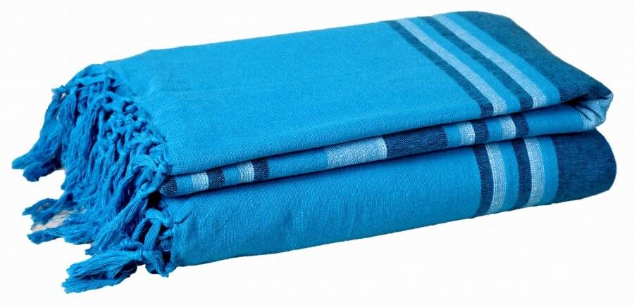 Kerala Pattern Stripe Cotton Super King Throw, Teal - 250 x 380 cm