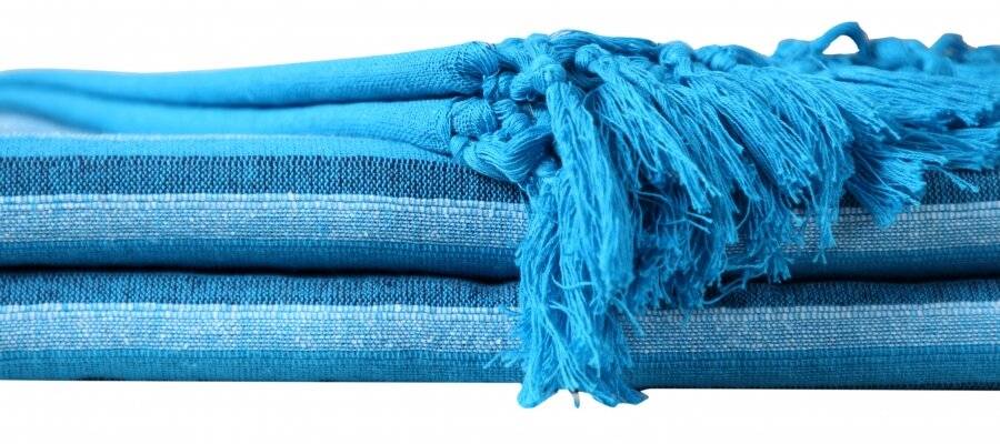 Kerala Pattern Stripe Cotton Super King Throw, Teal - 250 x 380 cm