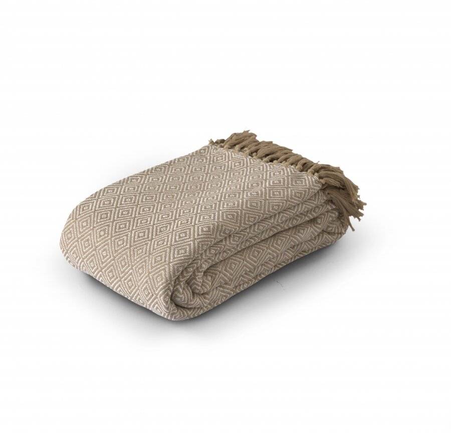 EHC Single Big Diamond Woven Cotton Throw, 125 x 150cm, Ivory/Beige