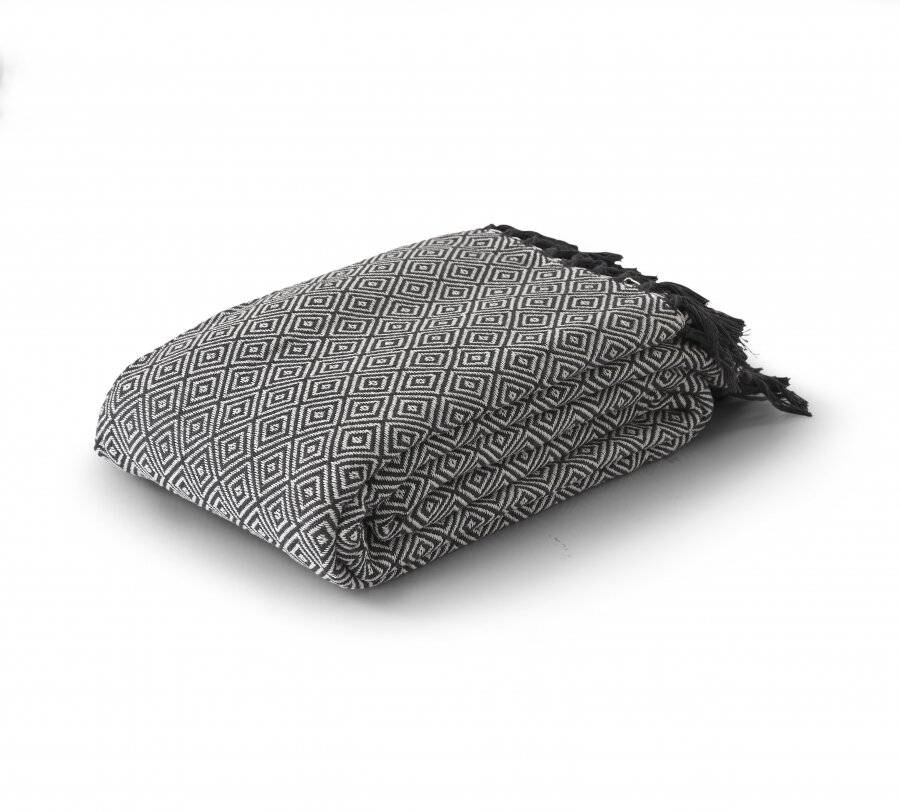 EHC King Size Big Diamond Woven Cotton Throw, Ivory/Black, 225 x250cm