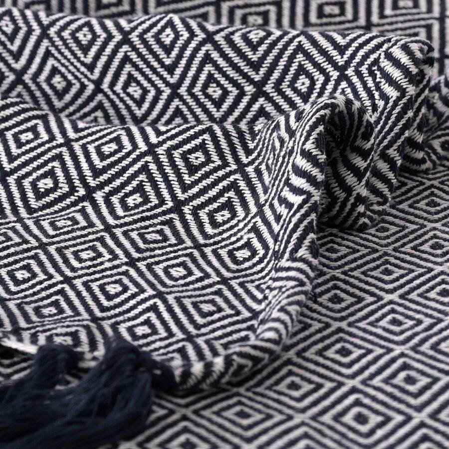EHC King Size Big Diamond Woven Cotton Throw, Ivory/Black, 225 x250cm