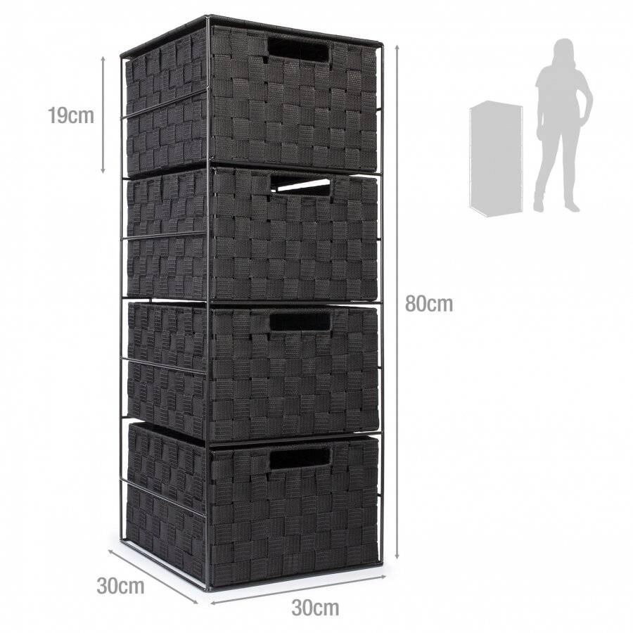 EHC Large 4 Drawer Storage Cabinet For Bedroom, Bathroom - Black