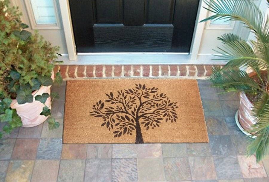 Infinity Tree Patterned PVC Backed Entrance Coir Mat - Natural & Black