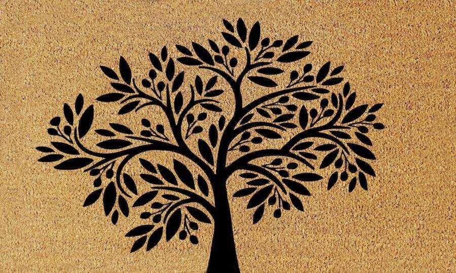 Infinity Tree Patterned PVC Backed Entrance Coir Mat - Natural & Black