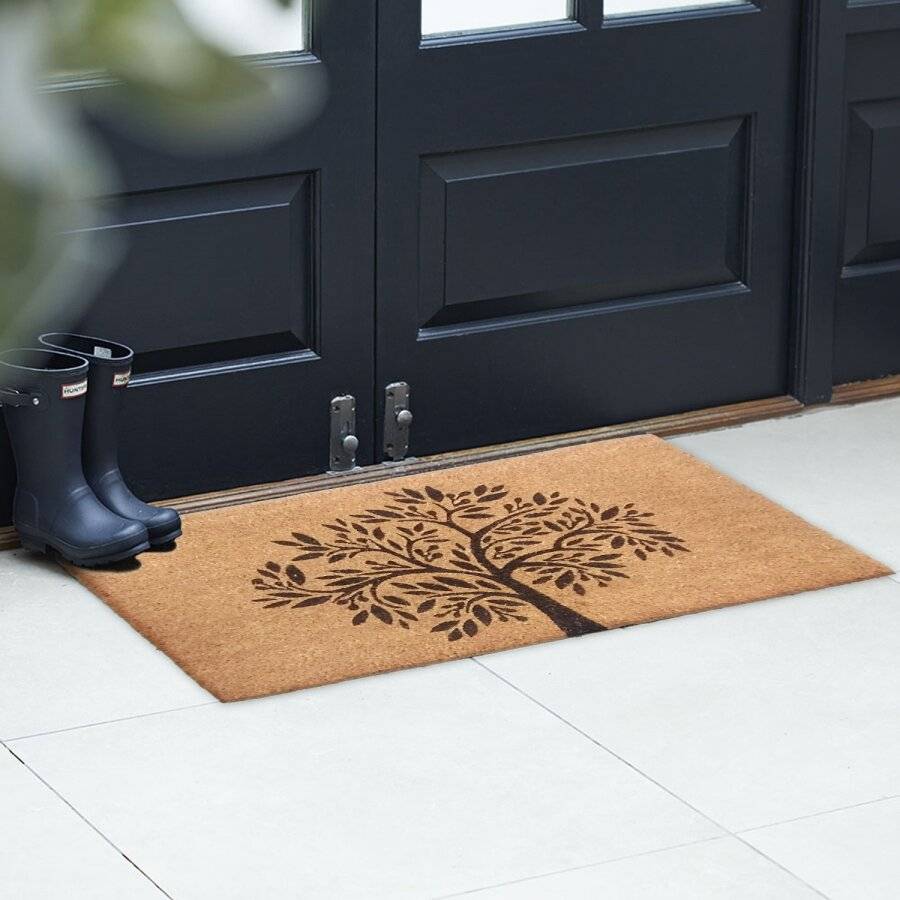 Infinity Tree Patterned PVC Backed Entrance Coir Mat - Natural & Black