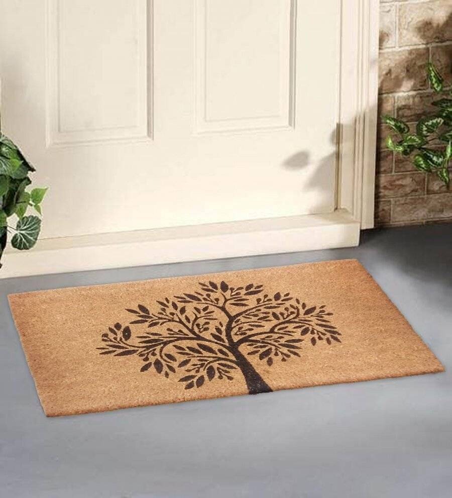 Infinity Tree Patterned PVC Backed Entrance Coir Mat - Natural & Black