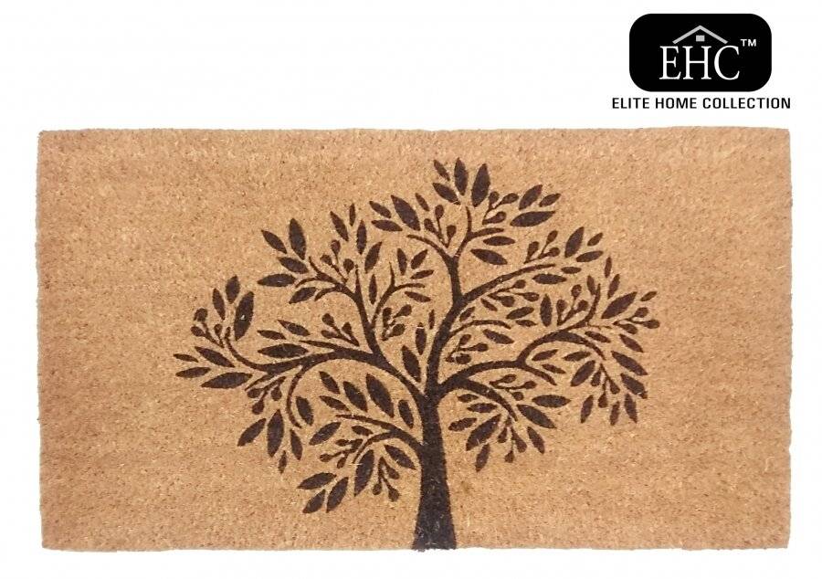 Infinity Tree Patterned PVC Backed Entrance Coir Mat - Natural & Black