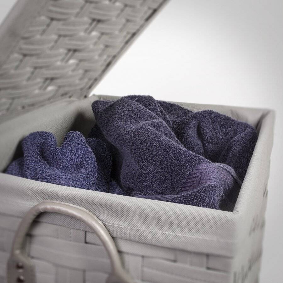 Large Laundry Linen Basket With Lid & Faux Leather Handle, Grey