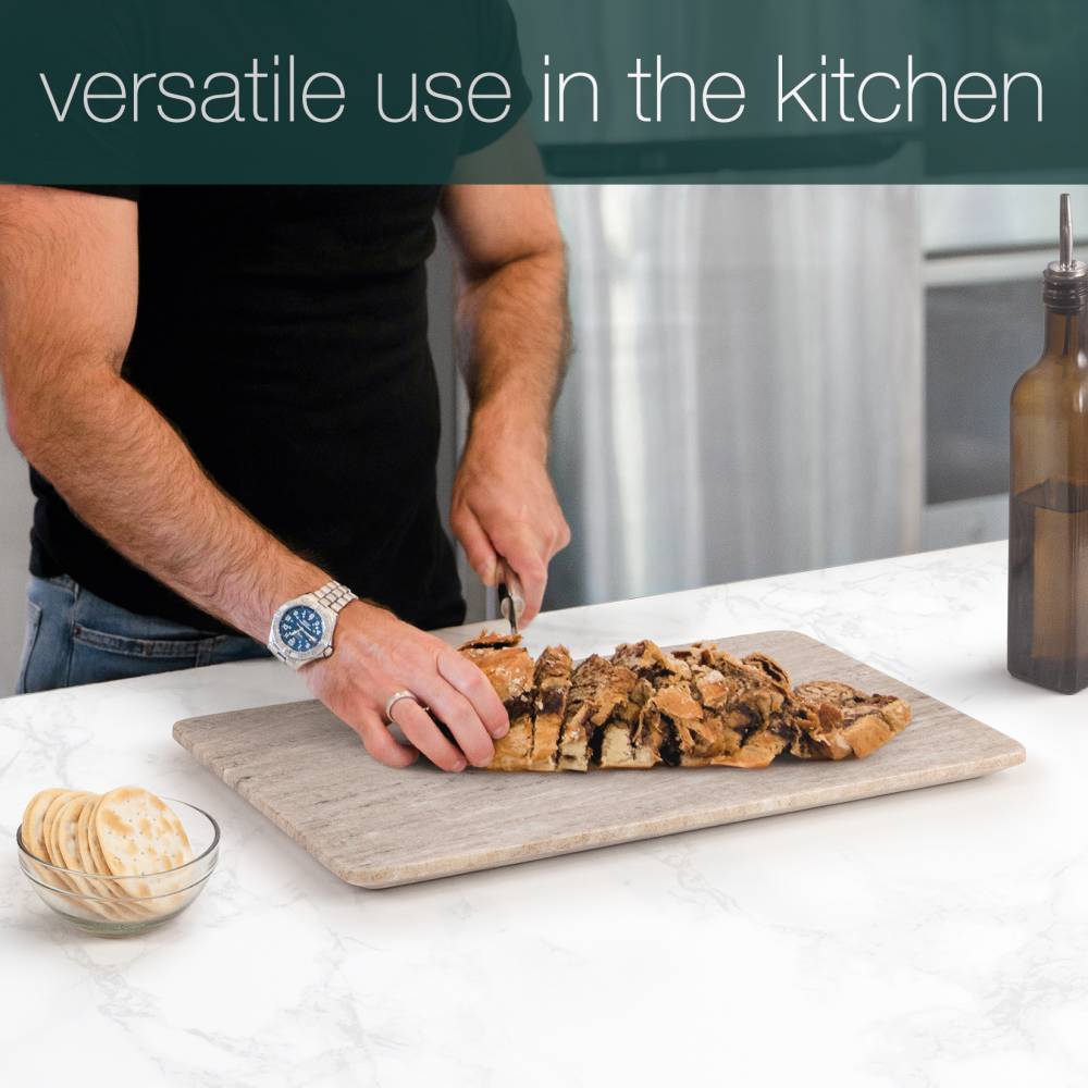 Large Marble Kitchen Cutting Chopping Board with Anti-Slip Pads, Brown