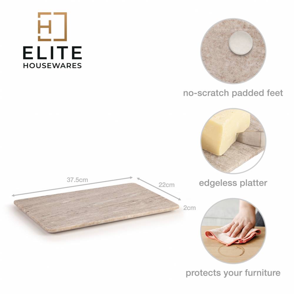 Large Marble Kitchen Cutting Chopping Board with Anti-Slip Pads, Brown