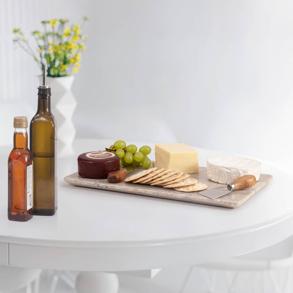 Large Marble Kitchen Cutting Chopping Board with Anti-Slip Pads, Brown