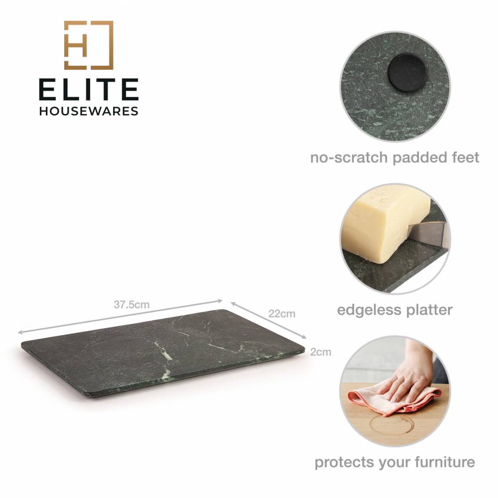 Large Marble Kitchen Cutting Chopping Board with Anti-Slip Pads, Green