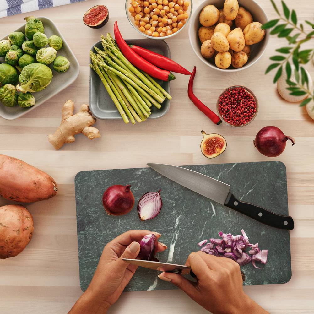 Large Marble Kitchen Cutting Chopping Board with Anti-Slip Pads, Green