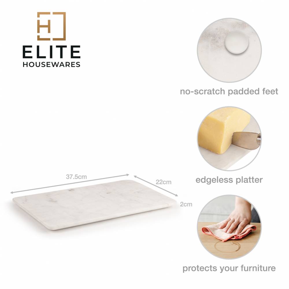 Large Marble Kitchen Cutting Chopping Board with Anti-Slip Pads, White