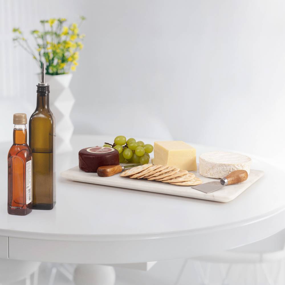 Large Marble Kitchen Cutting Chopping Board with Anti-Slip Pads, White