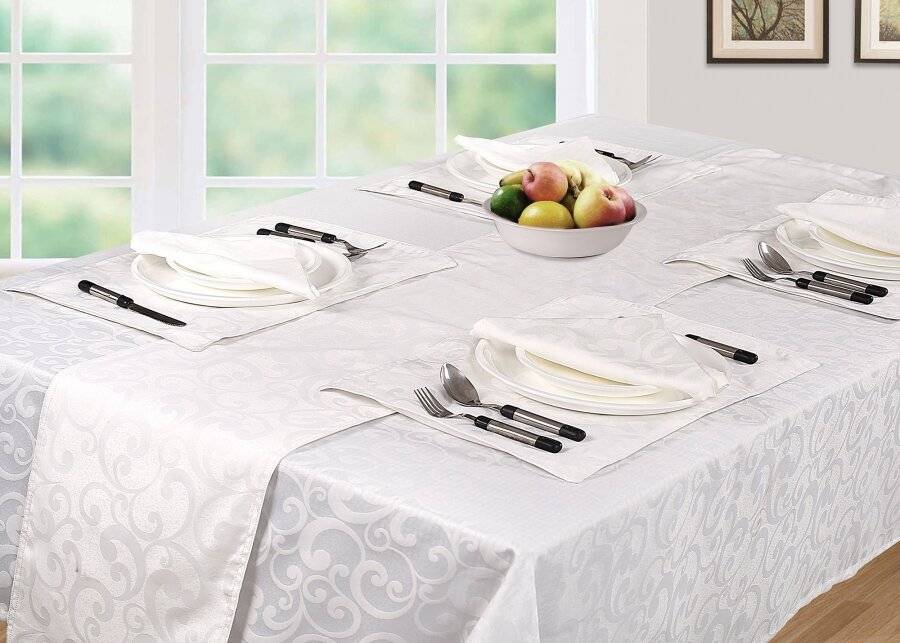 Large Rectangle Scroll Tablecloth Cover, For Parties & Wedding - White