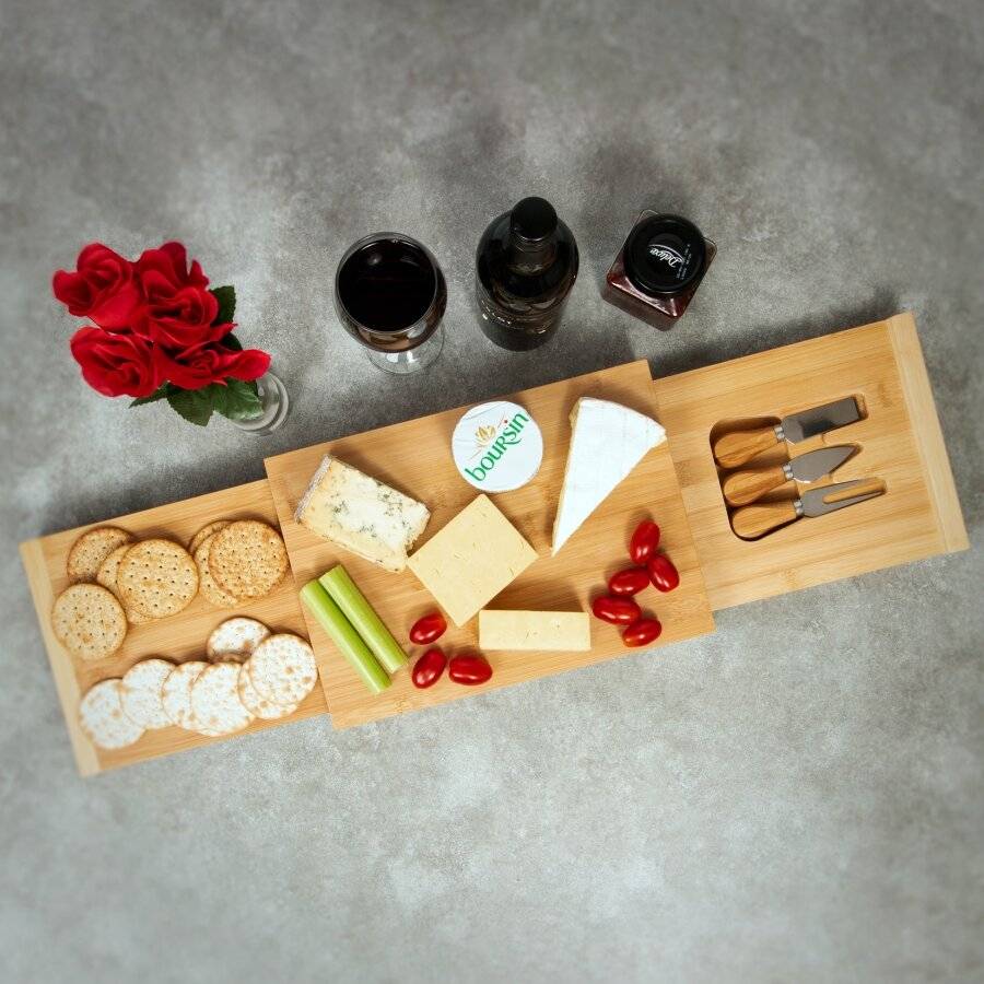 Large Rectangular Wooden Expandable Cheese Board With  Drawer