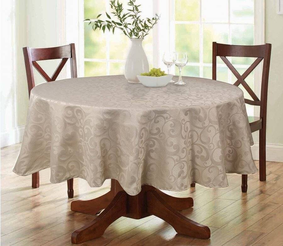 EHC Large Round Scroll Tablecloth Cover, For Parties & Wedding - Beige