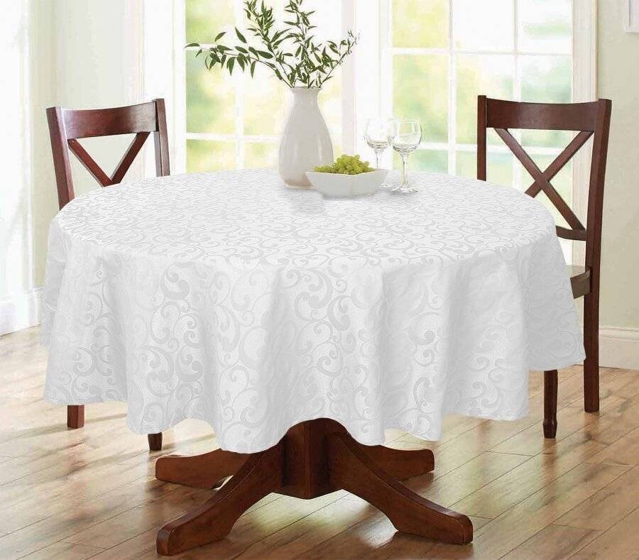 EHC Large Round Scroll Tablecloth Cover, For Parties & Wedding - White