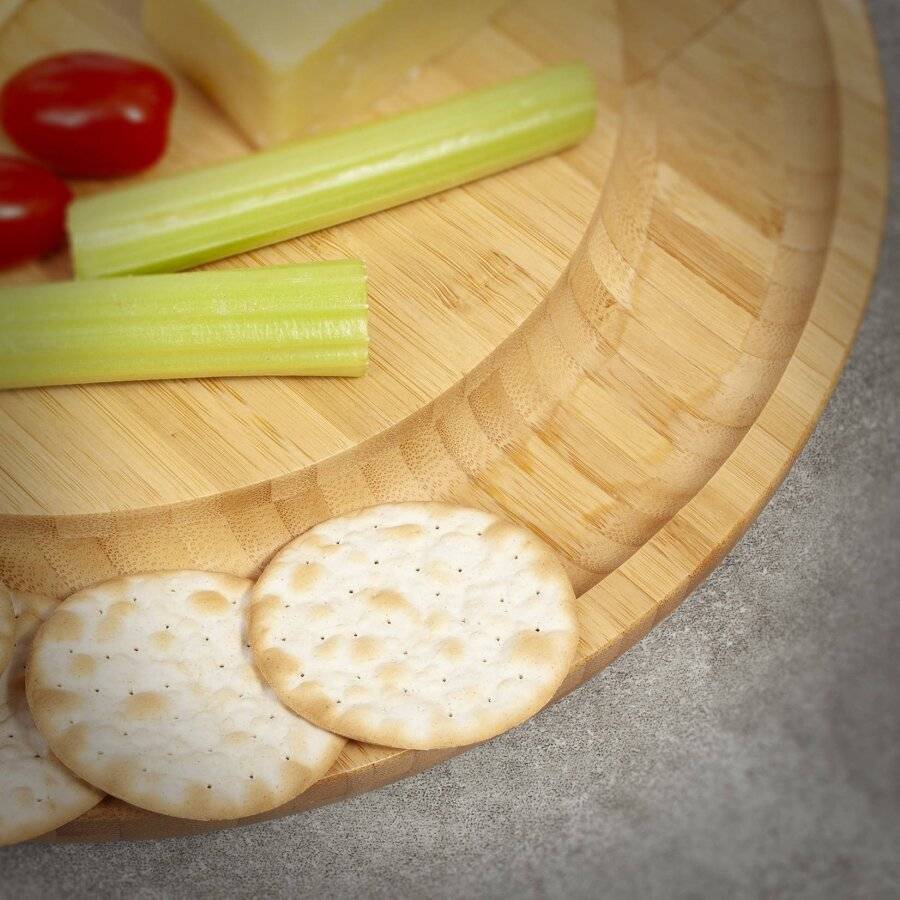 Large Round Wooden Expandable Cheese Board Set With Integrated Drawer