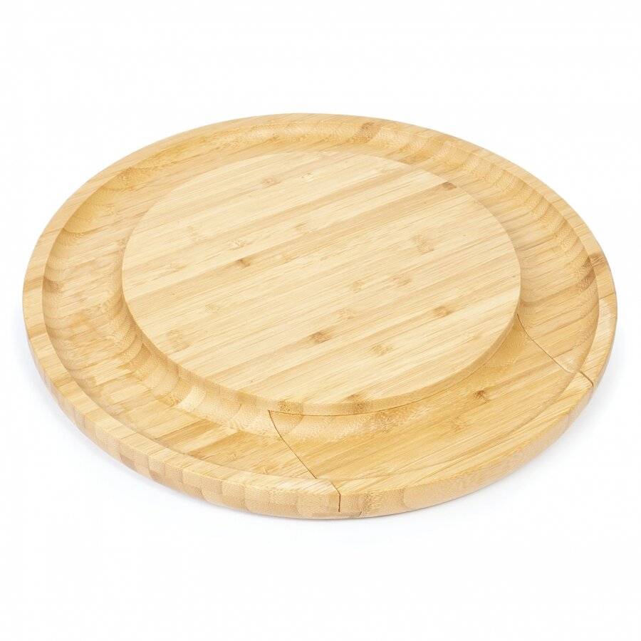 Large Round Wooden Expandable Cheese Board Set With Integrated Drawer