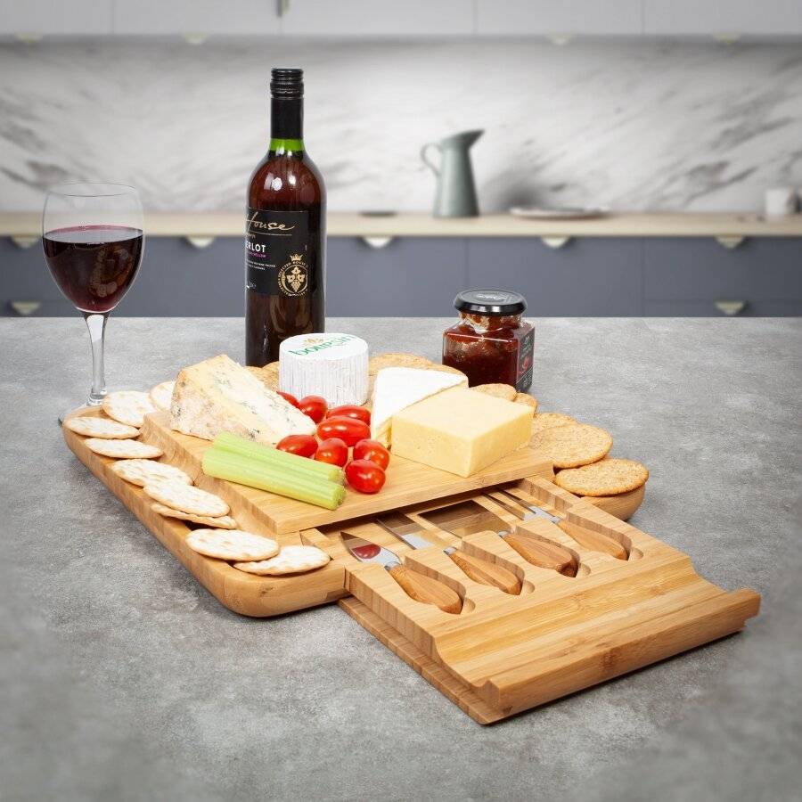 Large Square Wooden Expandable Cheese Board With Drawer