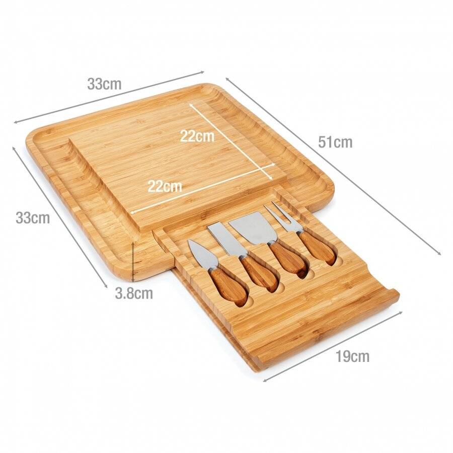 Large Square Wooden Expandable Cheese Board With Drawer