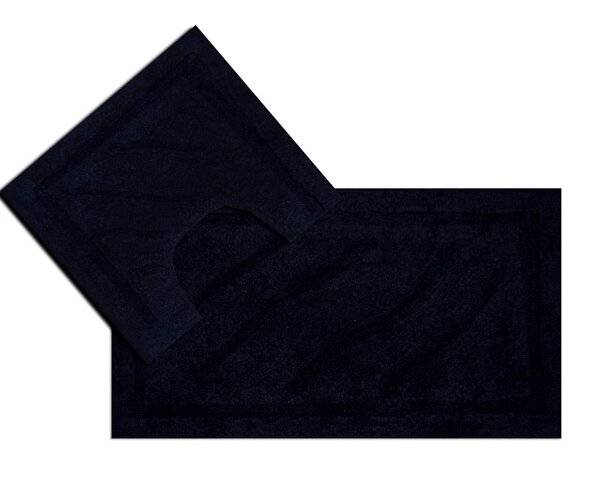 Luxurious 2 Piece Cotton Bath Mat and Pedestal Set - Black