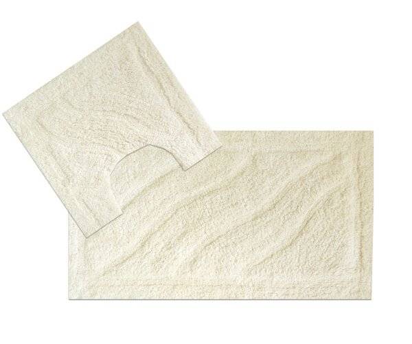 Luxurious 2 Piece Cotton Bath Mat and Pedestal Set - Cream