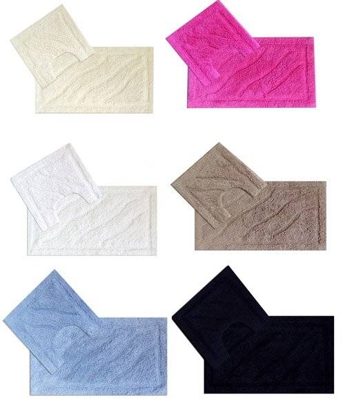 Luxurious 2 Piece Cotton Bath Mat and Pedestal Set - Hot Pink