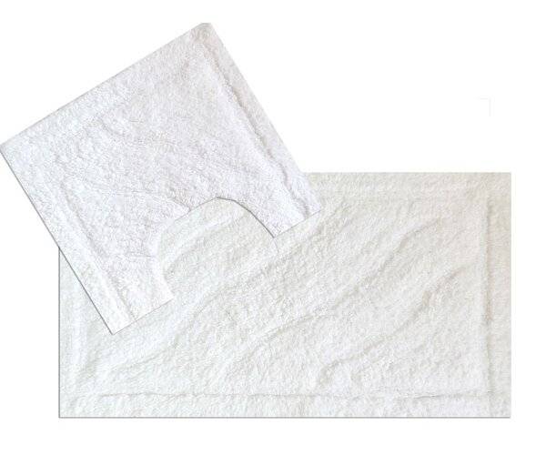 Luxurious 2 Piece Cotton Bath Mat and Pedestal Set - White