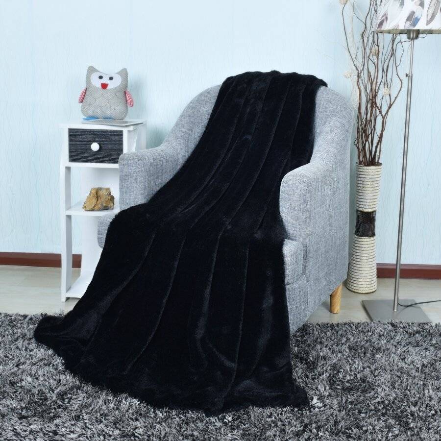 Luxurious Super Soft Snuggle Throw For Sofa, 127 x 152 cm - Black