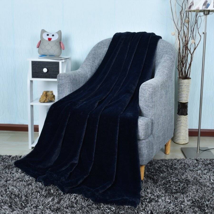 Luxurious Super Soft Snuggle Throw For Sofa, 127 x 152 cm - Navy Blue