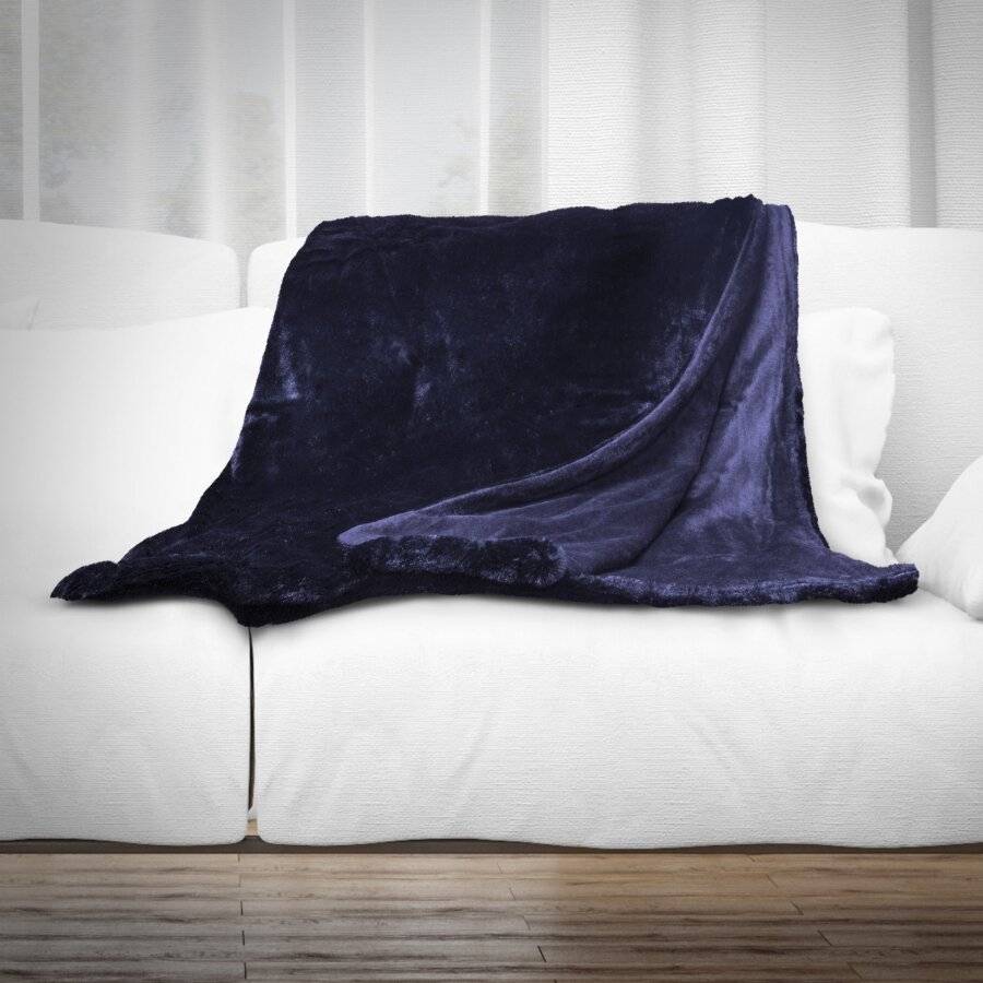 Luxurious Super Soft Snuggle Throw For Sofa, 127 x 152 cm - Navy Blue
