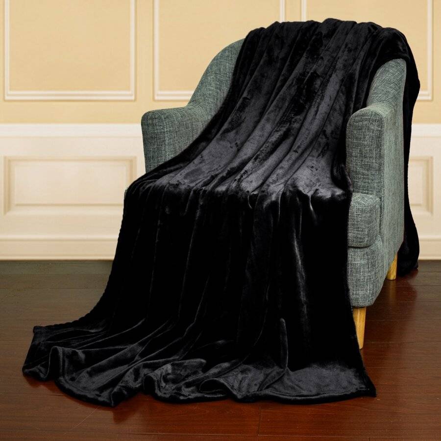 EHC Super Soft Flannel Fleece Throws for Sofa Bed Blankets, Black