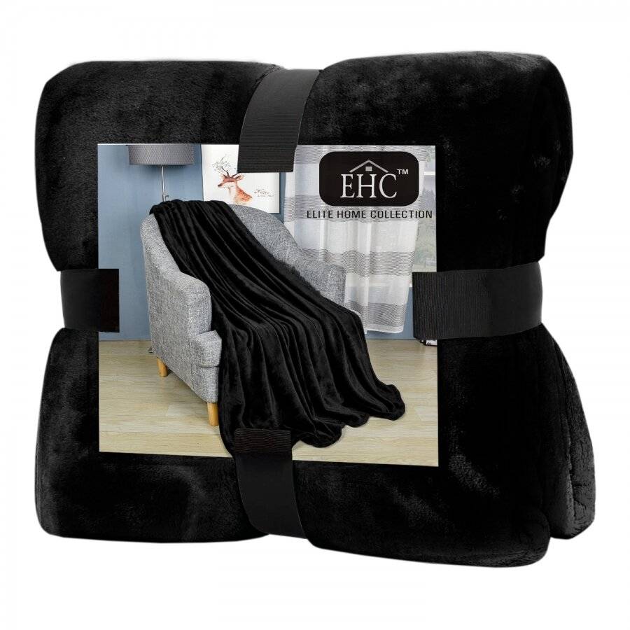 EHC Super Soft Flannel Fleece Throws for Sofa Bed Blankets, Black