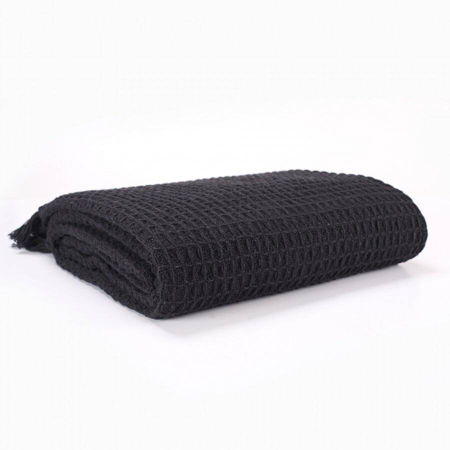 Luxurious Waffle Throws For Sofa Armchair or Single Bed - Black